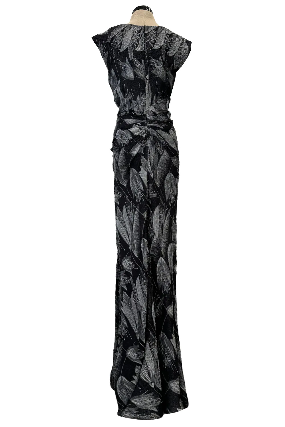 Fall 2009 Christian Dior by John Galliano Bias Cut Metallic Silver & Black Floral Print Dress