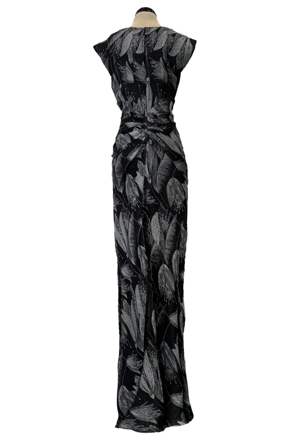 Fall 2009 Christian Dior by John Galliano Bias Cut Metallic Silver & Black Floral Print Dress