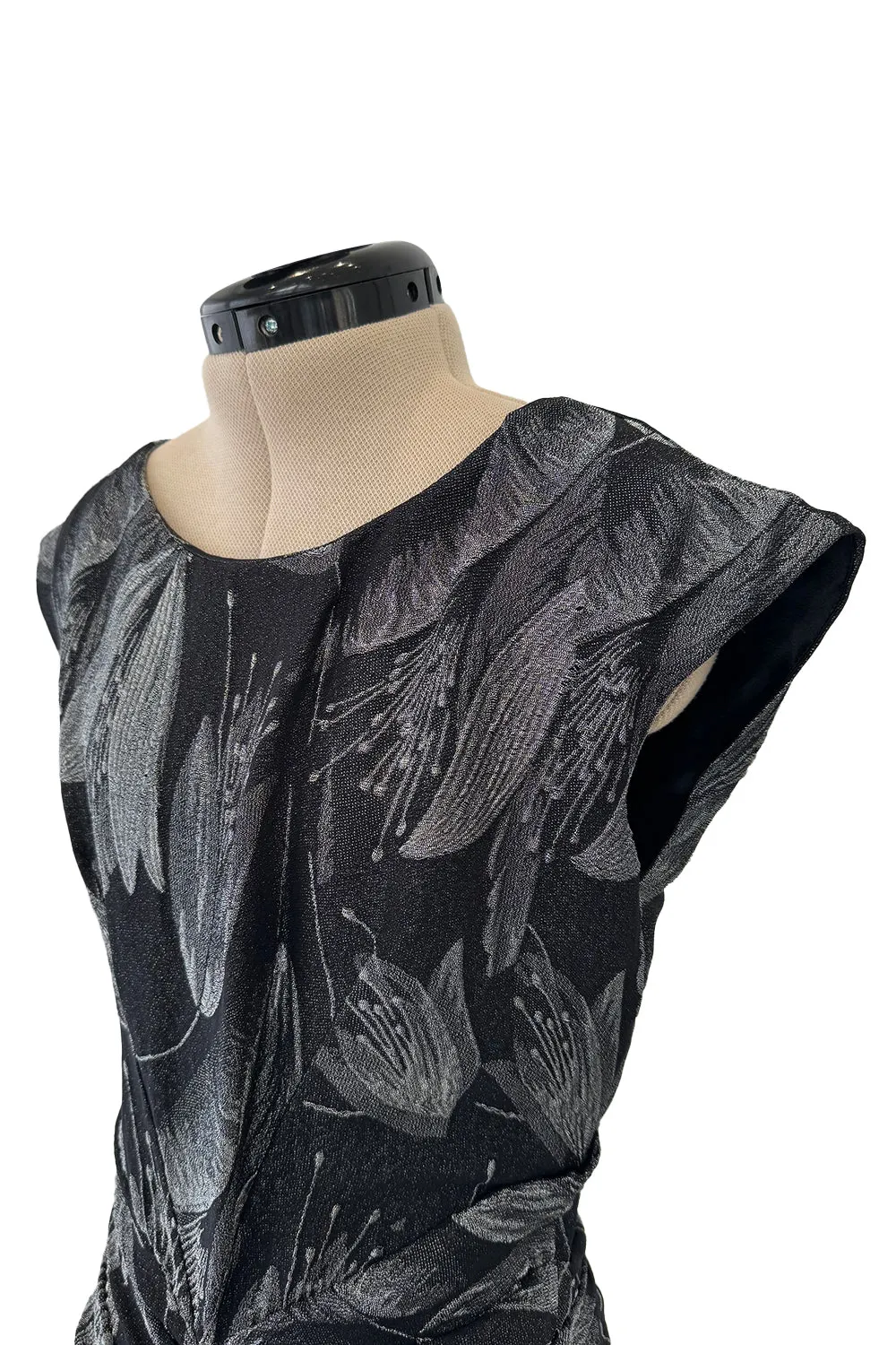 Fall 2009 Christian Dior by John Galliano Bias Cut Metallic Silver & Black Floral Print Dress