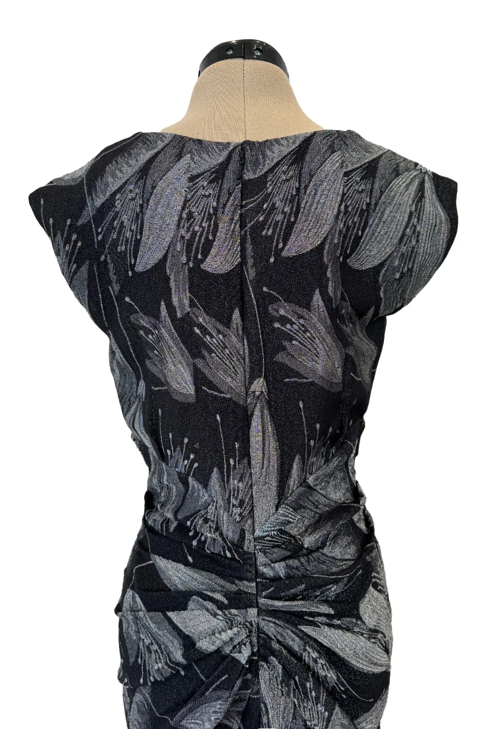 Fall 2009 Christian Dior by John Galliano Bias Cut Metallic Silver & Black Floral Print Dress