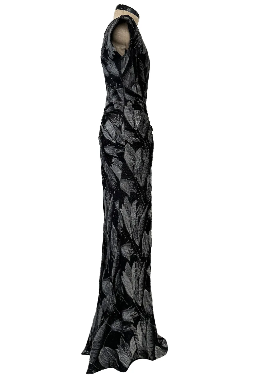 Fall 2009 Christian Dior by John Galliano Bias Cut Metallic Silver & Black Floral Print Dress