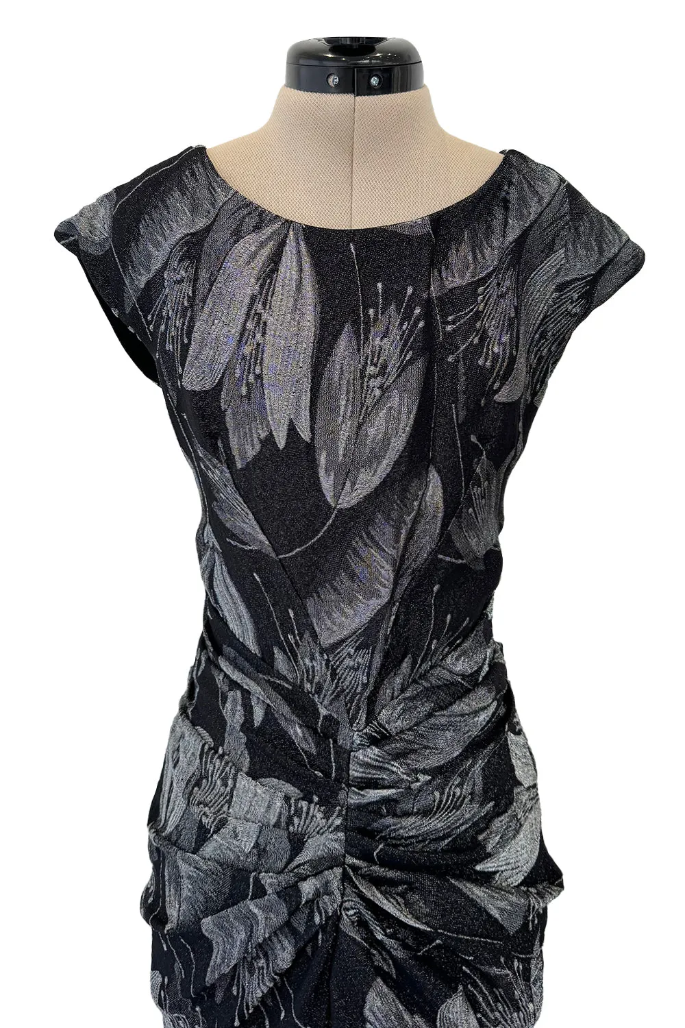 Fall 2009 Christian Dior by John Galliano Bias Cut Metallic Silver & Black Floral Print Dress