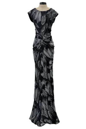 Fall 2009 Christian Dior by John Galliano Bias Cut Metallic Silver & Black Floral Print Dress