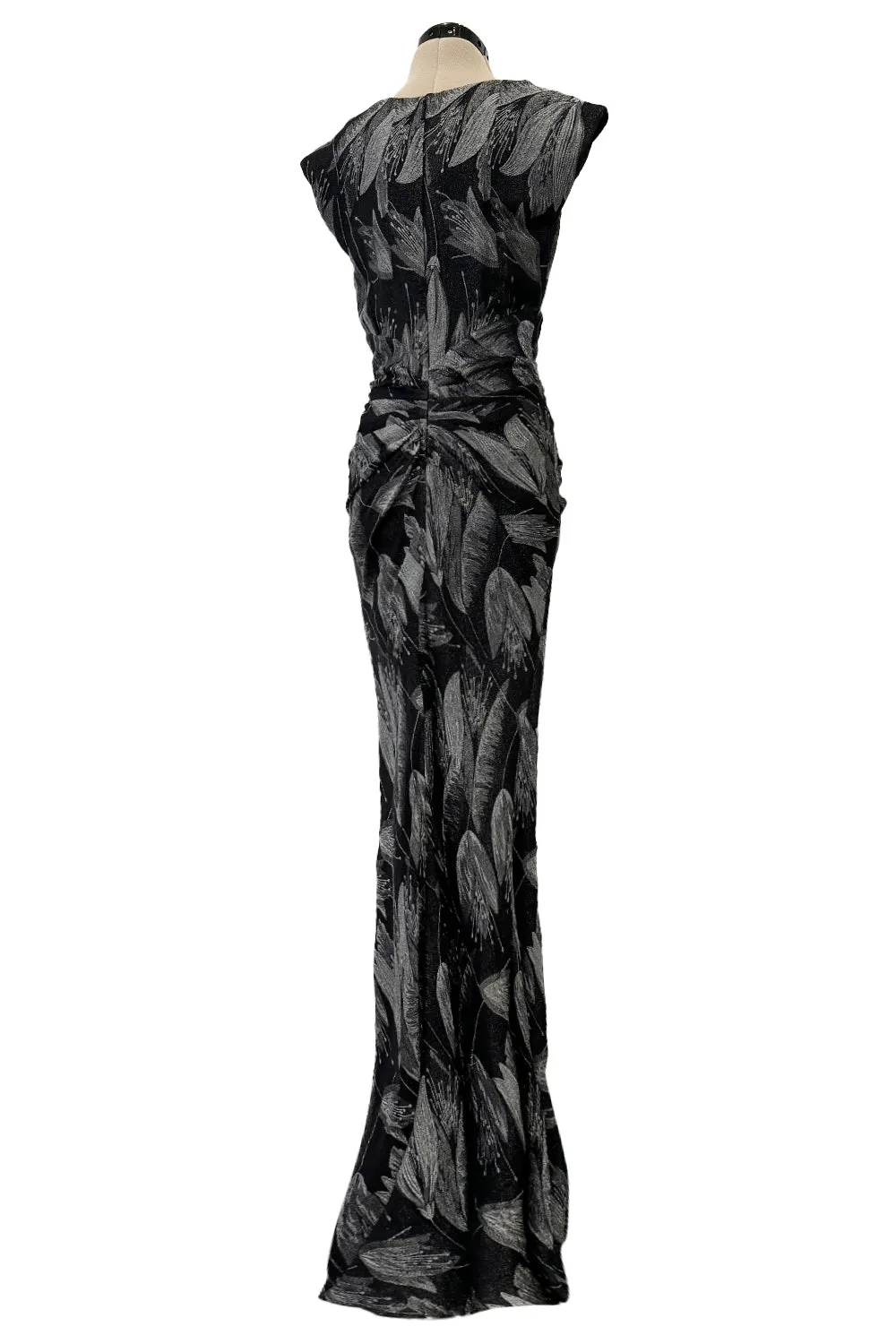 Fall 2009 Christian Dior by John Galliano Bias Cut Metallic Silver & Black Floral Print Dress