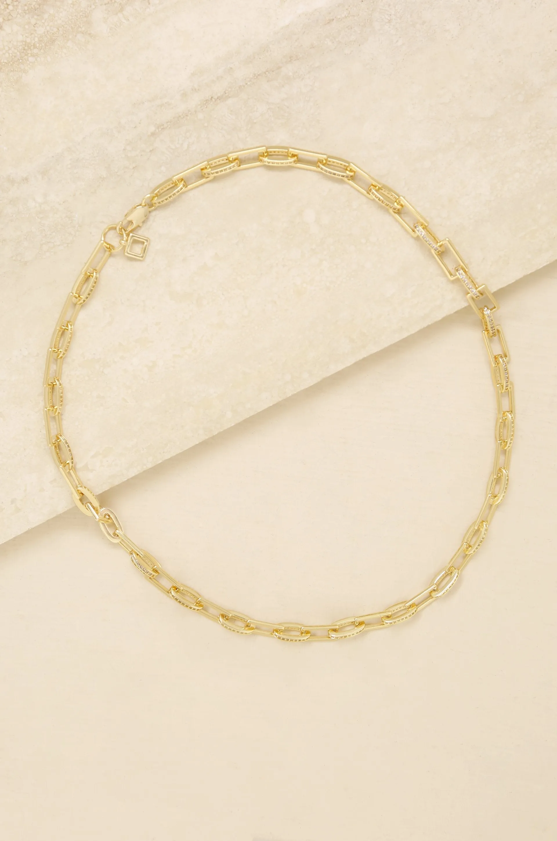 Fancy Pave 18k Gold Plated Chain Necklace