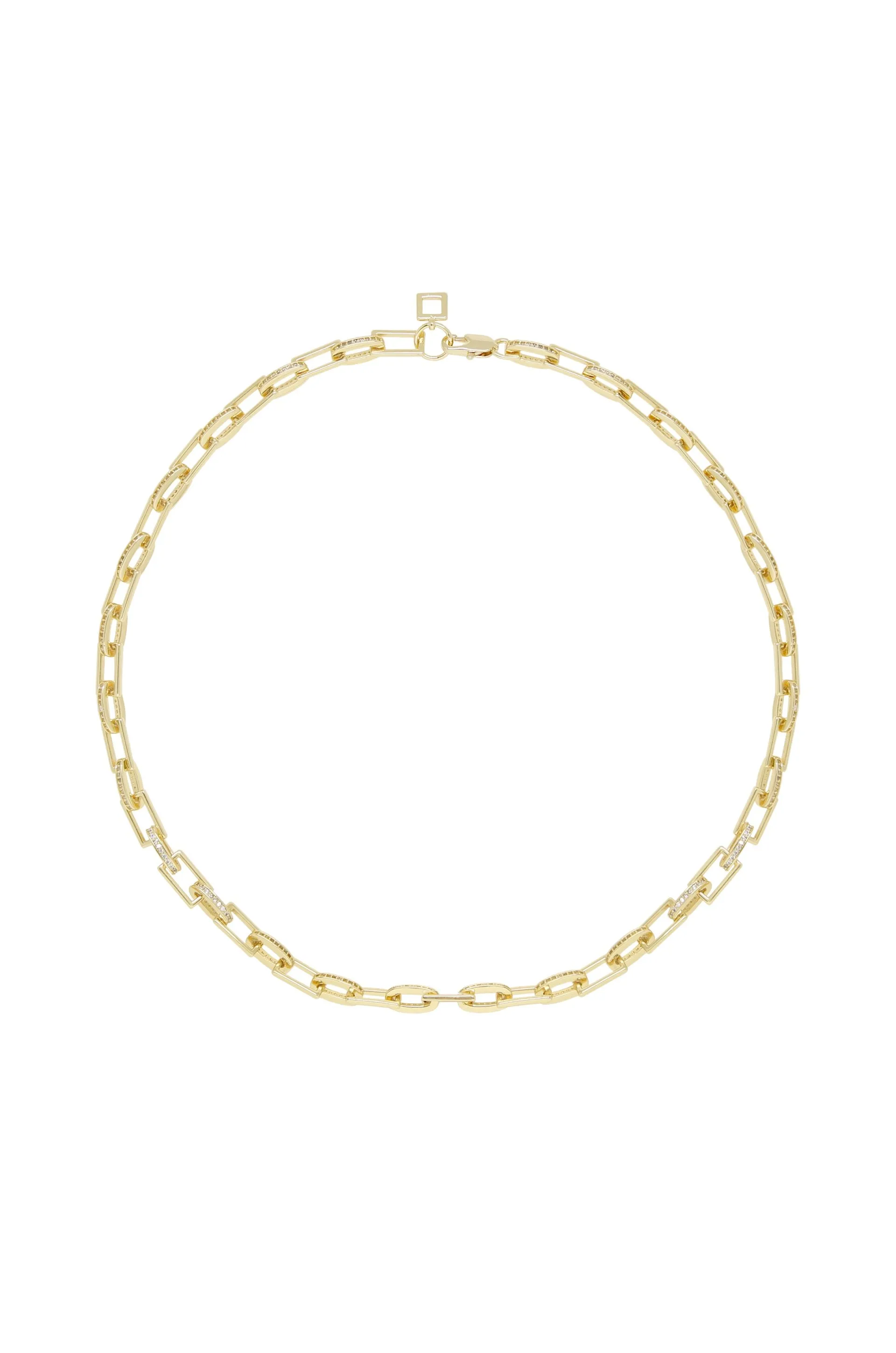 Fancy Pave 18k Gold Plated Chain Necklace
