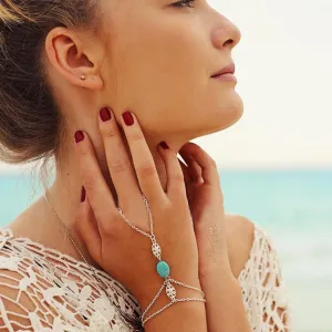 Fashion Chain Bracelet Drop Punk Silver Plated Women Metal Hand Harness Chain Beads Slave Finger Ring Boho Jewelry