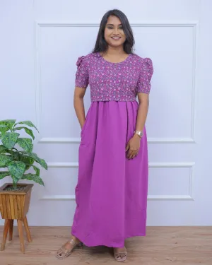 Fatima | Zipless Maternity Dress - Puff Sleeves | Full Length Maxi