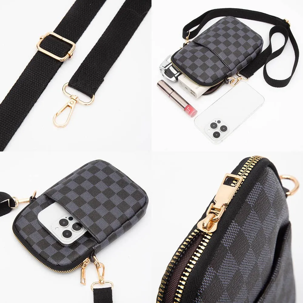 FAUX LEATHER CHECKERED MINI CROSSBODY BAG (MULTIPLE COLORS)