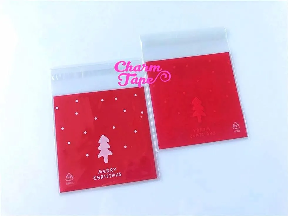Festive Tree Gift Bags Cello Self-adhesive Cookie bag - Favors Party bags 20/50/100 bags 10x10cm CB69