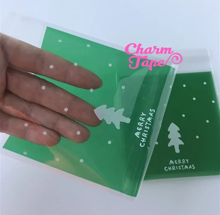 Festive Tree Gift Bags Cello Self-adhesive Cookie bag - Favors Party bags 20/50/100 bags 10x10cm CB69