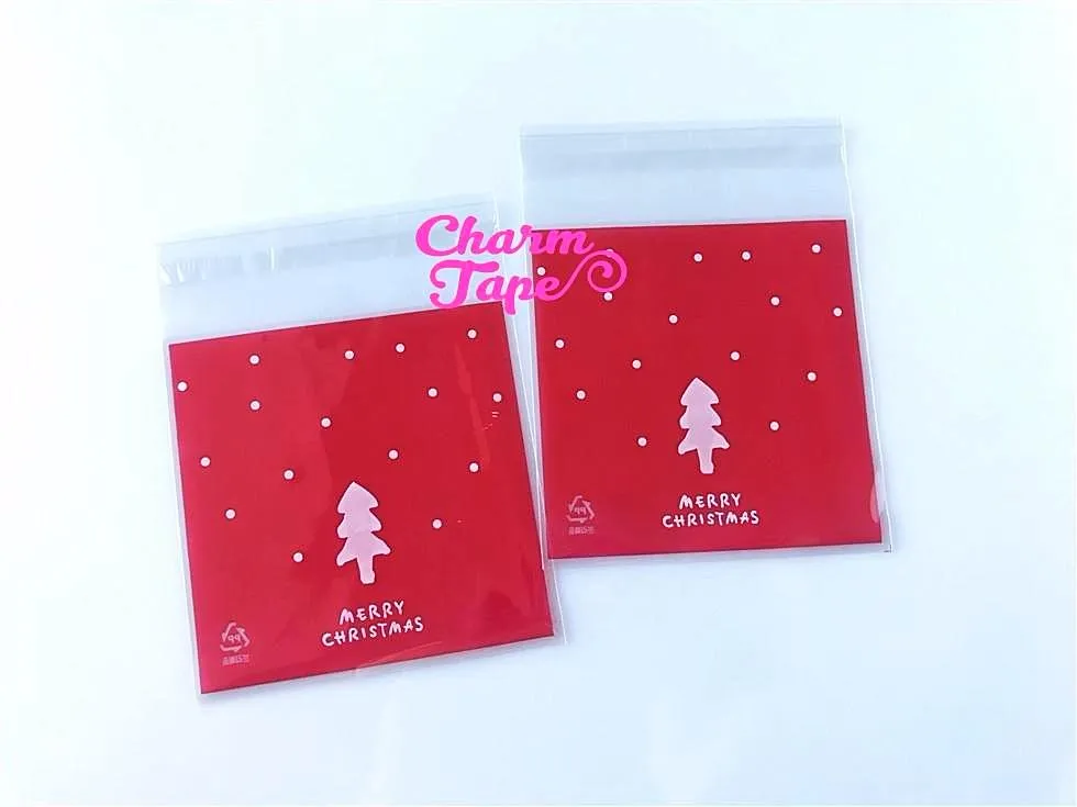 Festive Tree Gift Bags Cello Self-adhesive Cookie bag - Favors Party bags 20/50/100 bags 10x10cm CB69