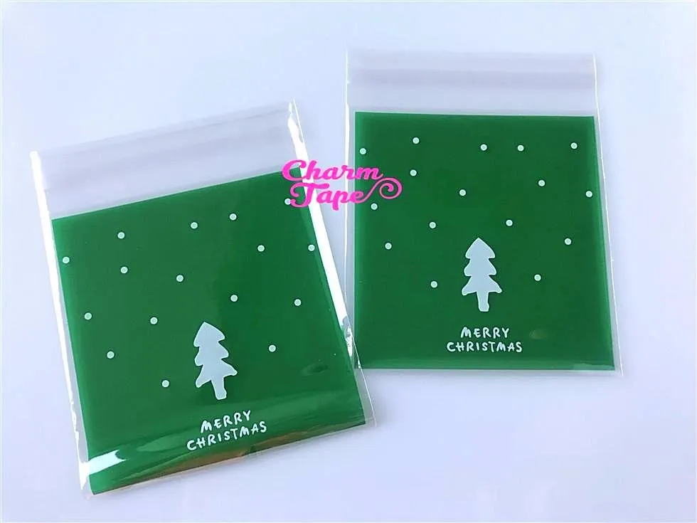Festive Tree Gift Bags Cello Self-adhesive Cookie bag - Favors Party bags 20/50/100 bags 10x10cm CB69