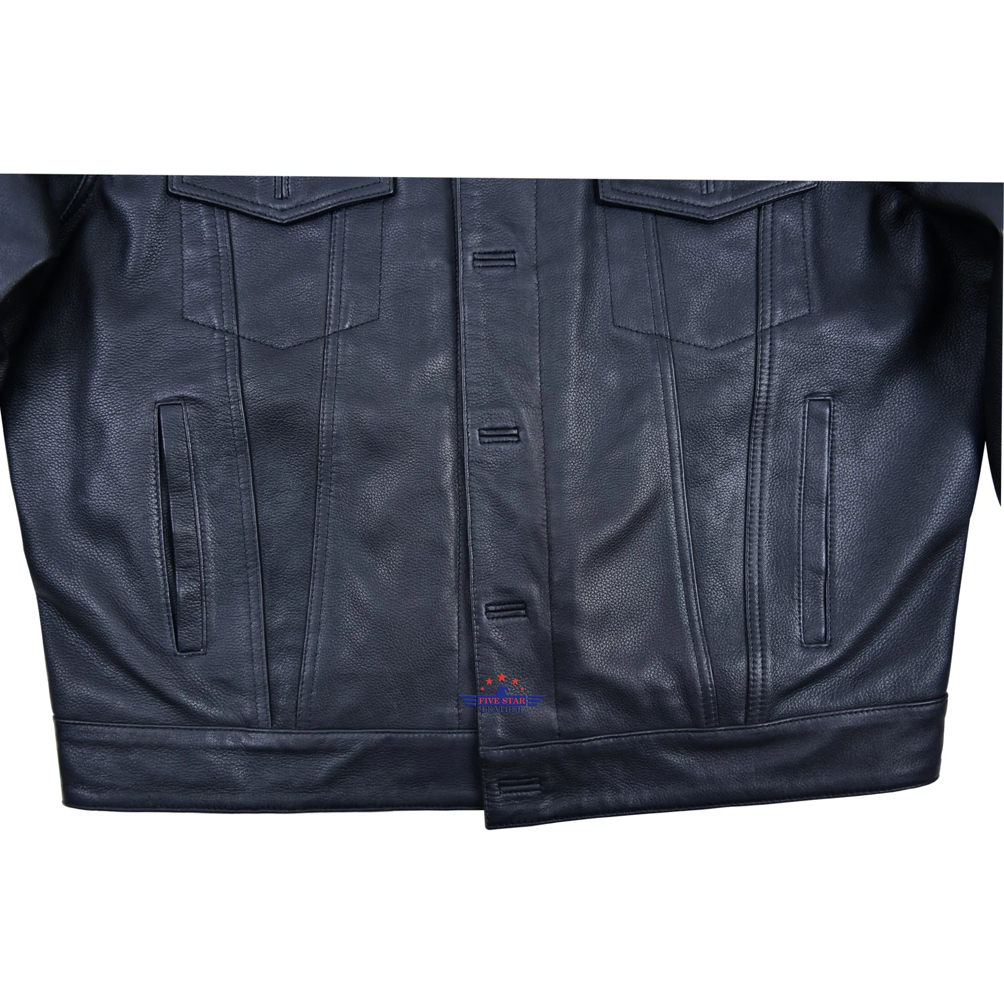 FiveStar Leather Vintage Men Trucker Jacket Black Deerskin Leather