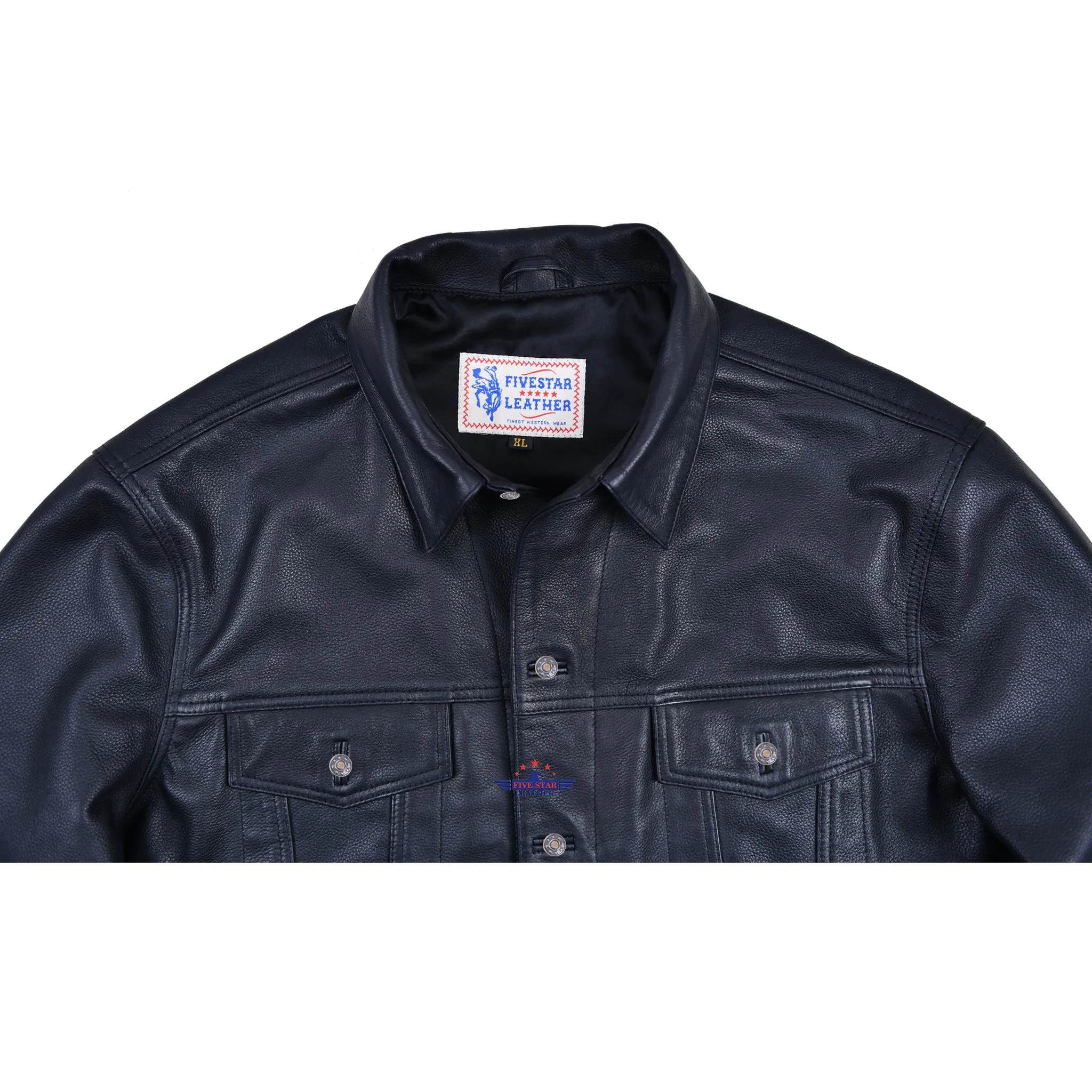 FiveStar Leather Vintage Men Trucker Jacket Black Deerskin Leather