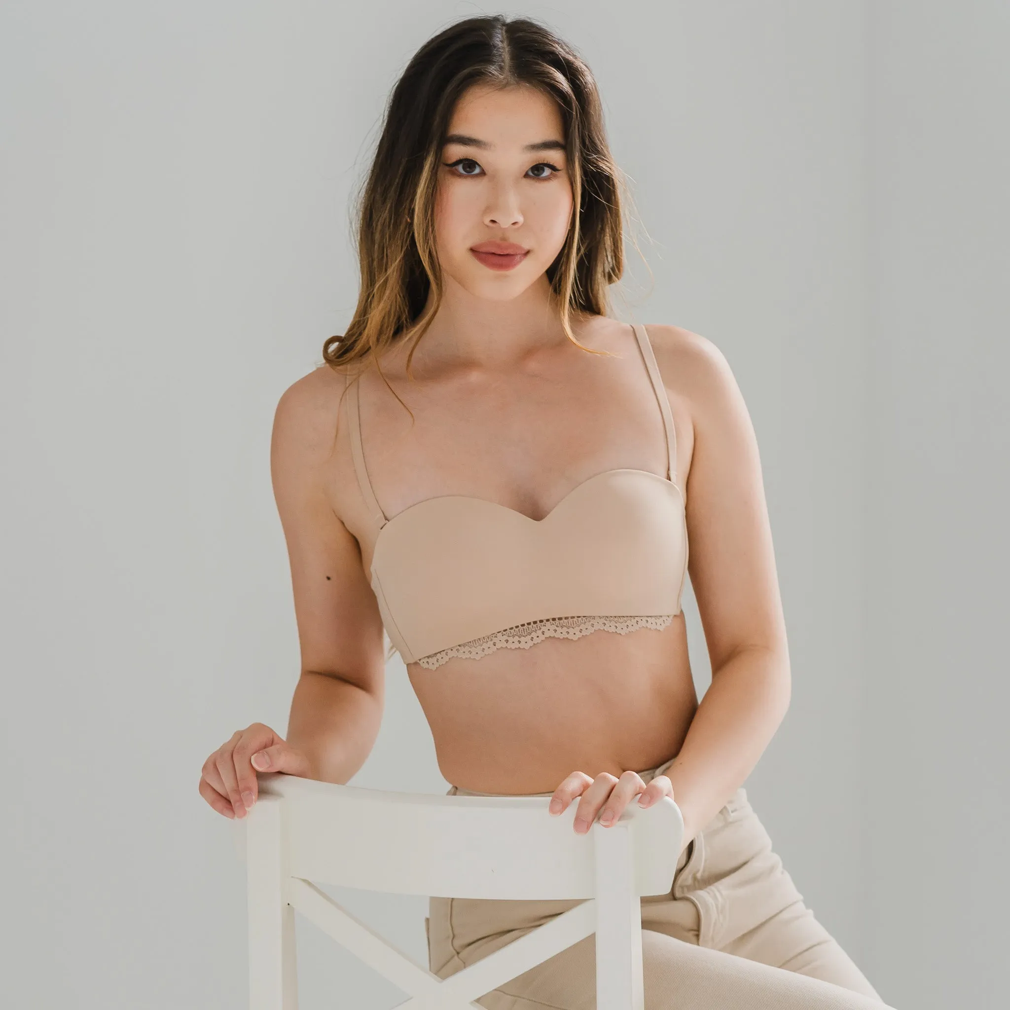 Flexi-Modal! Lightly-Lined Convertible Seamless Wireless Bra in Latte Nude