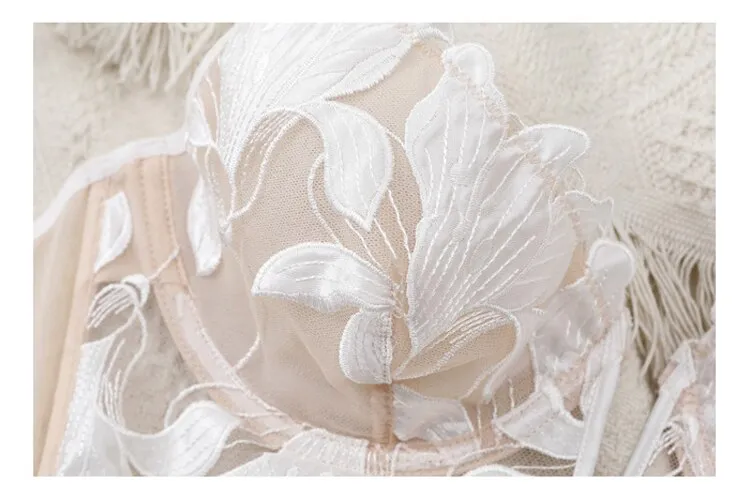 French Lace Bra Push Up Lingerie Embroidery Bralette Underwear Female Thin Deep V Brassiere Transparent Brassiere