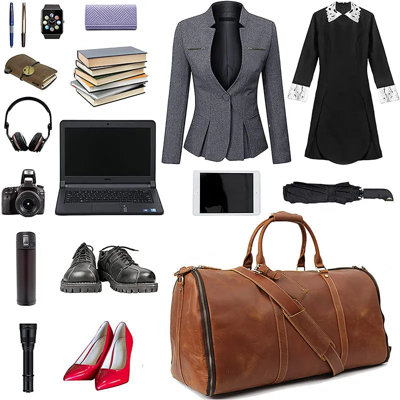 Full Grain Leather Duffle Bag Carry On Garment Bag Convertible Garment Bag