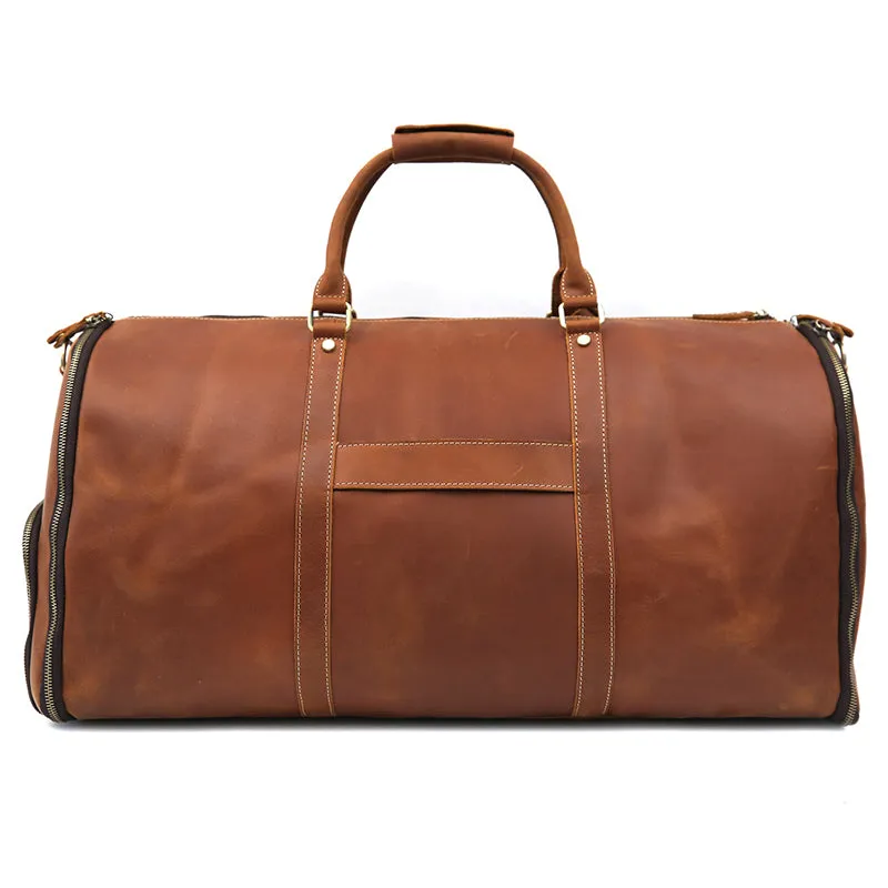 Full Grain Leather Duffle Bag Carry On Garment Bag Convertible Garment Bag