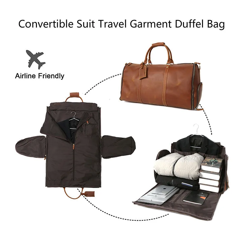 Full Grain Leather Duffle Bag Carry On Garment Bag Convertible Garment Bag