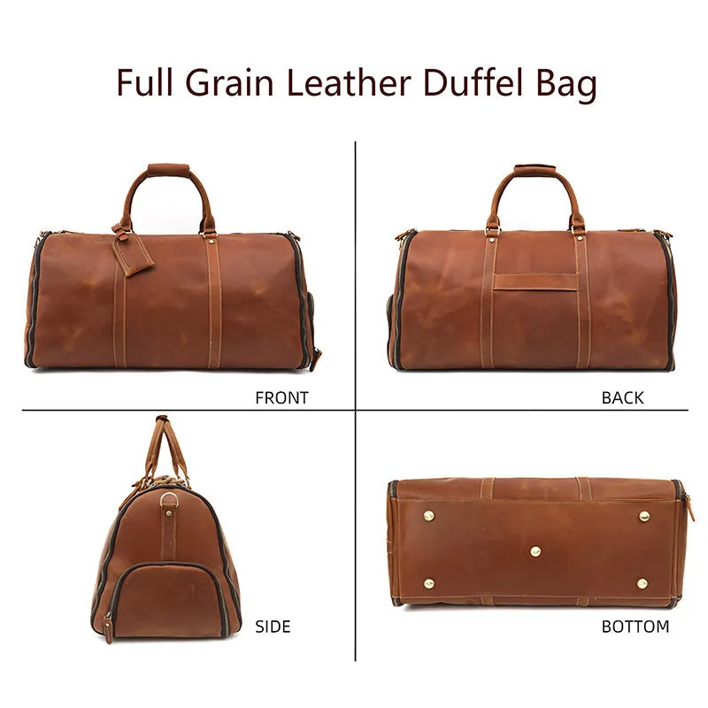 Full Grain Leather Duffle Bag Carry On Garment Bag Convertible Garment Bag