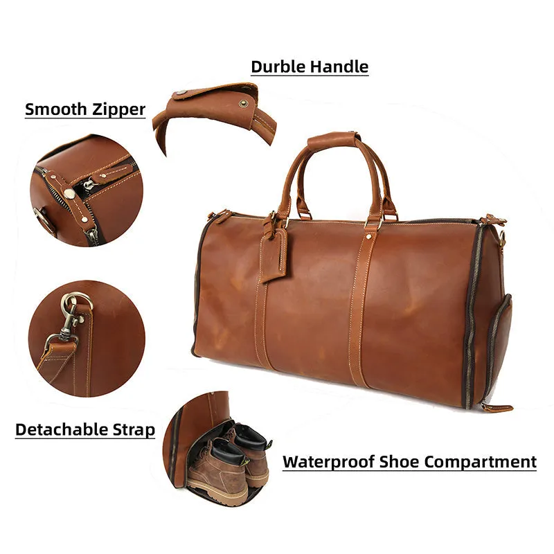 Full Grain Leather Duffle Bag Carry On Garment Bag Convertible Garment Bag