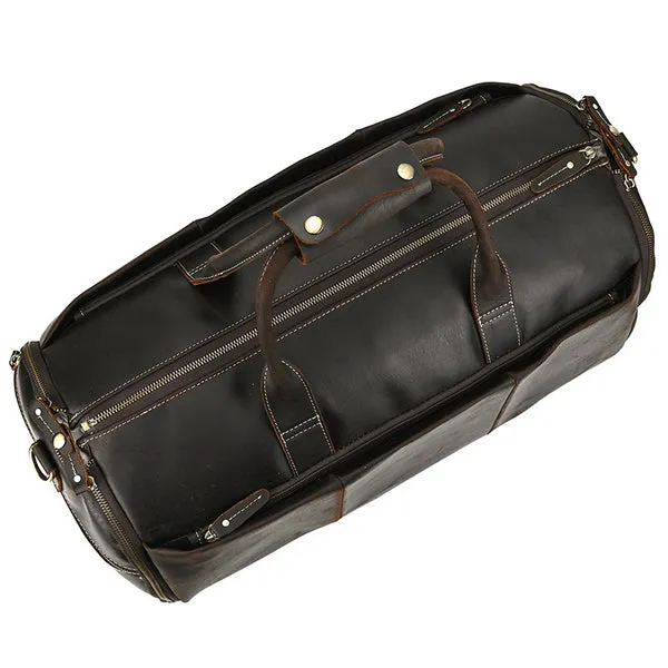 Full Grain Leather Garment Bag Mens Leather Duffel Bag Retro Leather Weekend Travel Bag Large Leather Gym Bag