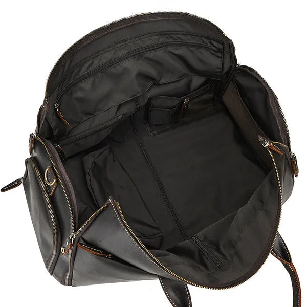 Full Grain Leather Garment Bag Mens Leather Duffel Bag Retro Leather Weekend Travel Bag Large Leather Gym Bag
