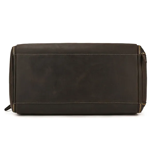 Full Grain Leather Garment Bag Mens Leather Duffel Bag Retro Leather Weekend Travel Bag Large Leather Gym Bag