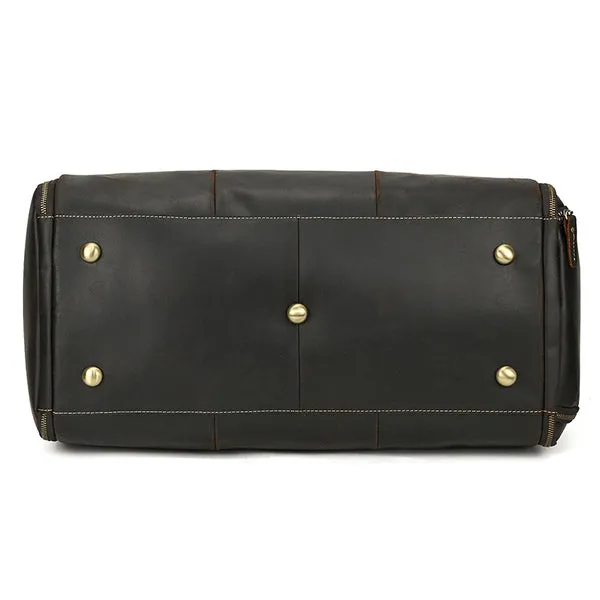 Full Grain Leather Garment Bag Mens Leather Duffel Bag Retro Leather Weekend Travel Bag Large Leather Gym Bag