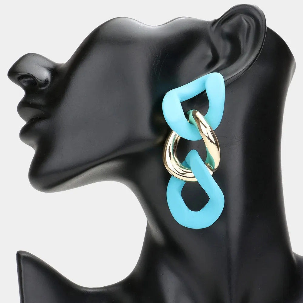 Fun Fashion Light Blue Chain Link Earrings | Light Blue Head Shot Earrings |  600318