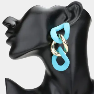 Fun Fashion Light Blue Chain Link Earrings | Light Blue Head Shot Earrings |  600318