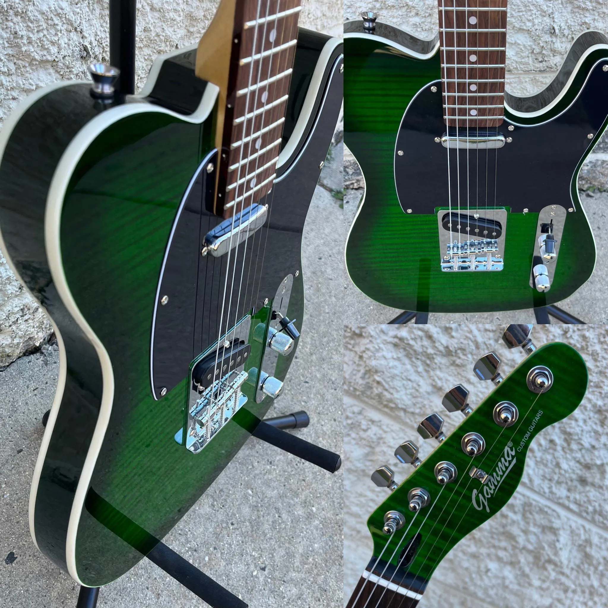 GAMMA [SOLD] Custom TG22-01, Delta Star Model Guitar, Quilted Flame Gamma Green