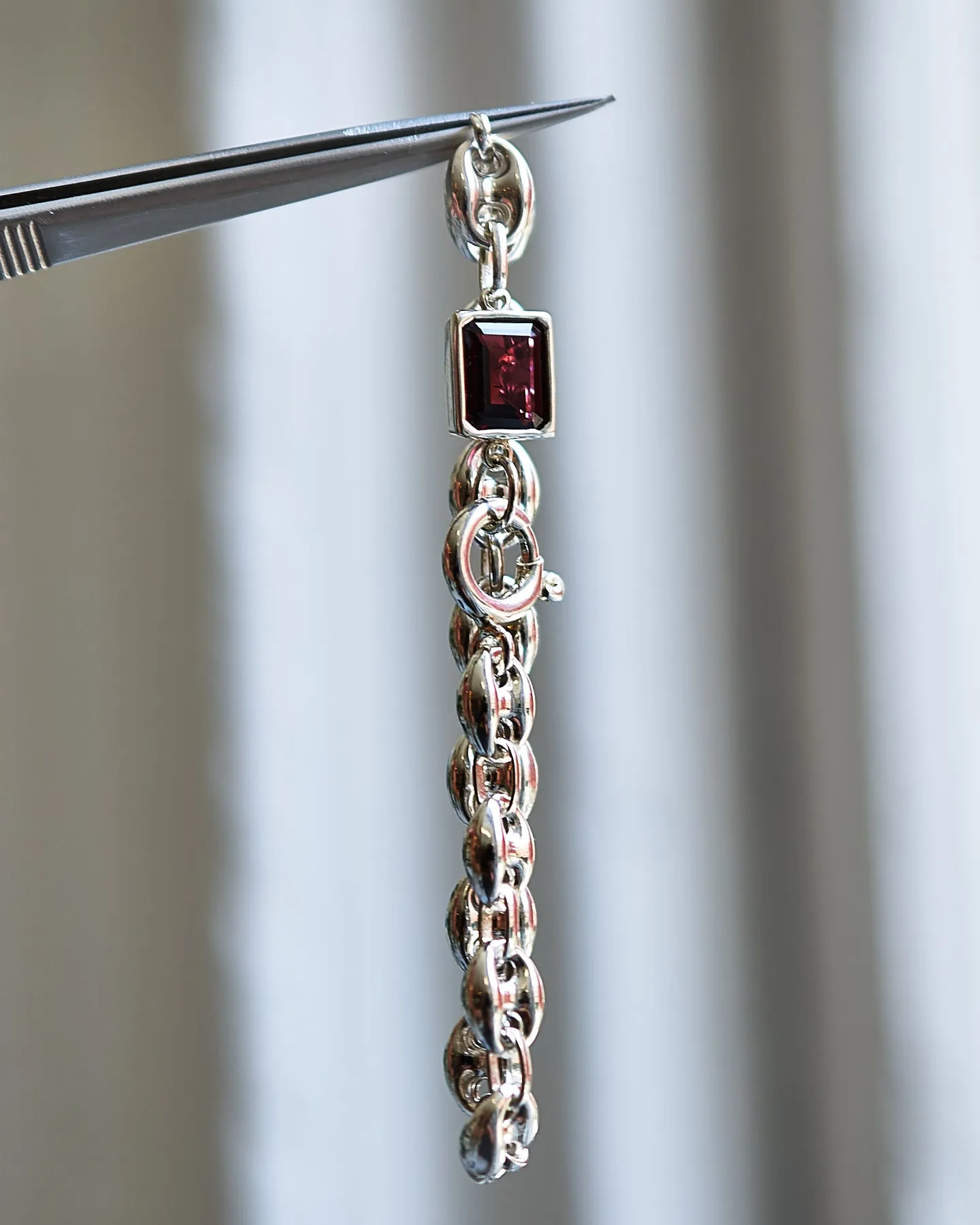 Garnet Gem on Puffy Mariner Link Bracelet