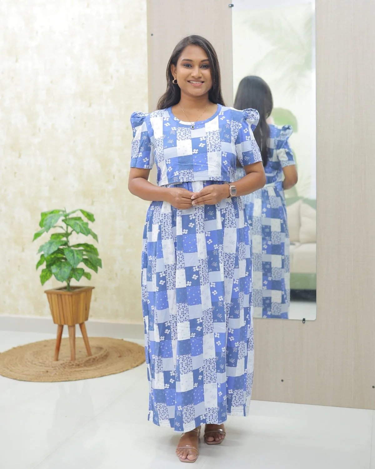 Gaya | Zipless Maternity Dress - Puff Sleeves | Full Length Maxi