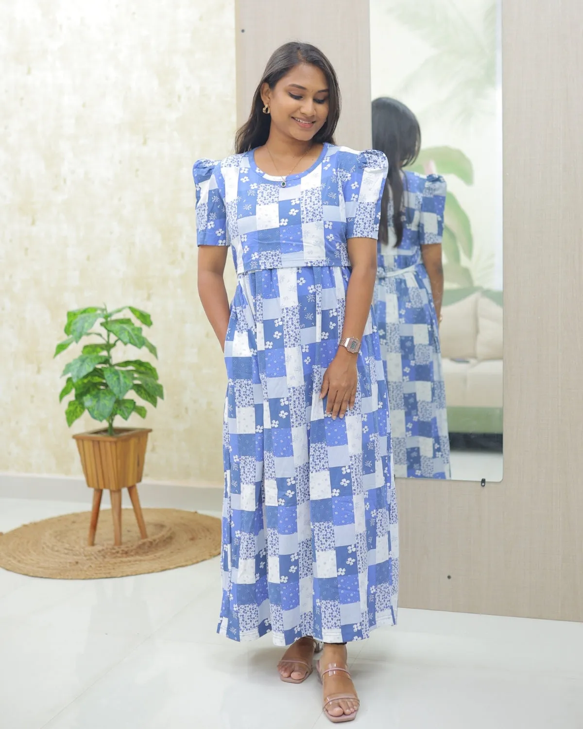 Gaya | Zipless Maternity Dress - Puff Sleeves | Full Length Maxi