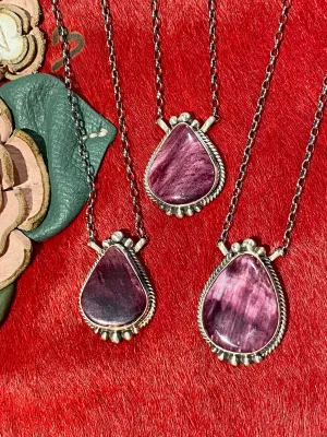 Gayle Sterling Purple Spiny Roped Teardrop Necklace - 16"