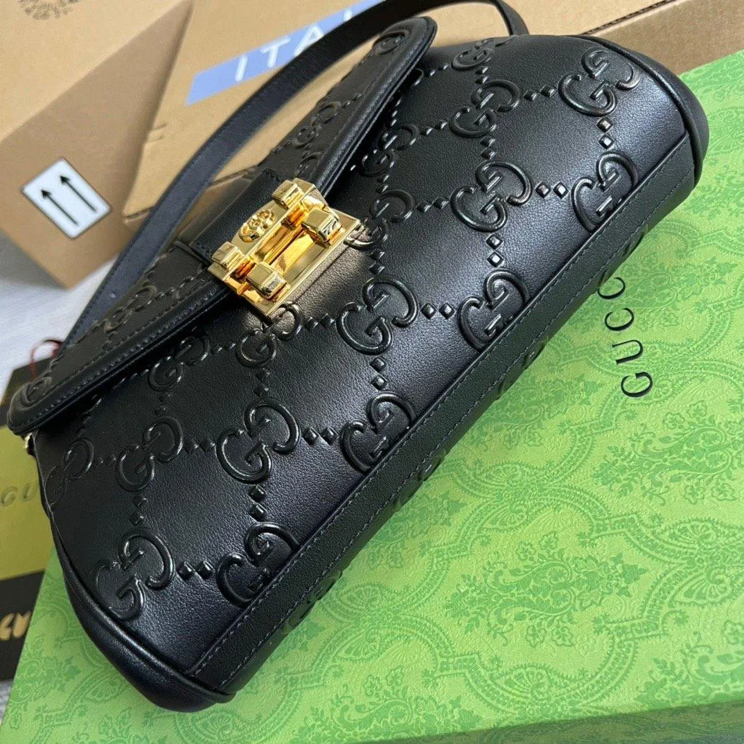 gg Small gg Top Handle Bag Black For Women, Women&#8217;s Bags 17.7in/19cm gg‎ 675791 UD9AG 1000