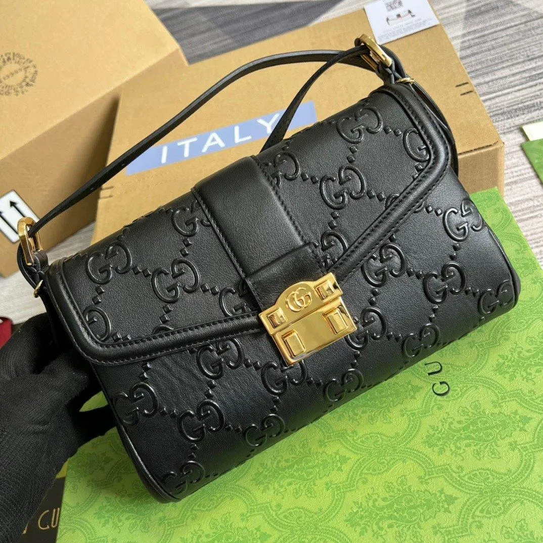 gg Small gg Top Handle Bag Black For Women, Women&#8217;s Bags 17.7in/19cm gg‎ 675791 UD9AG 1000
