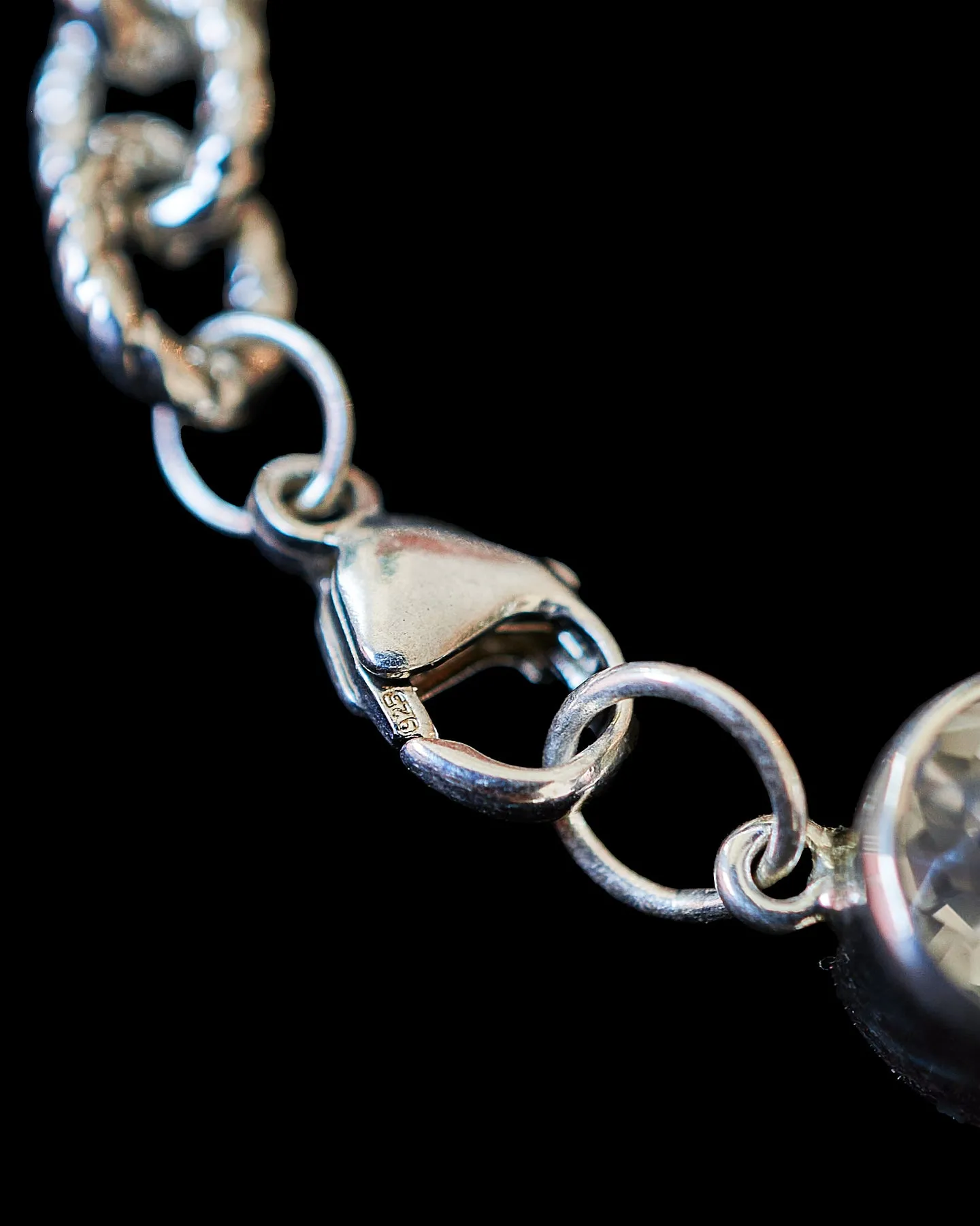 Ghost Amethyst Tear Drop Cut Gem on Rope Link Bracelet
