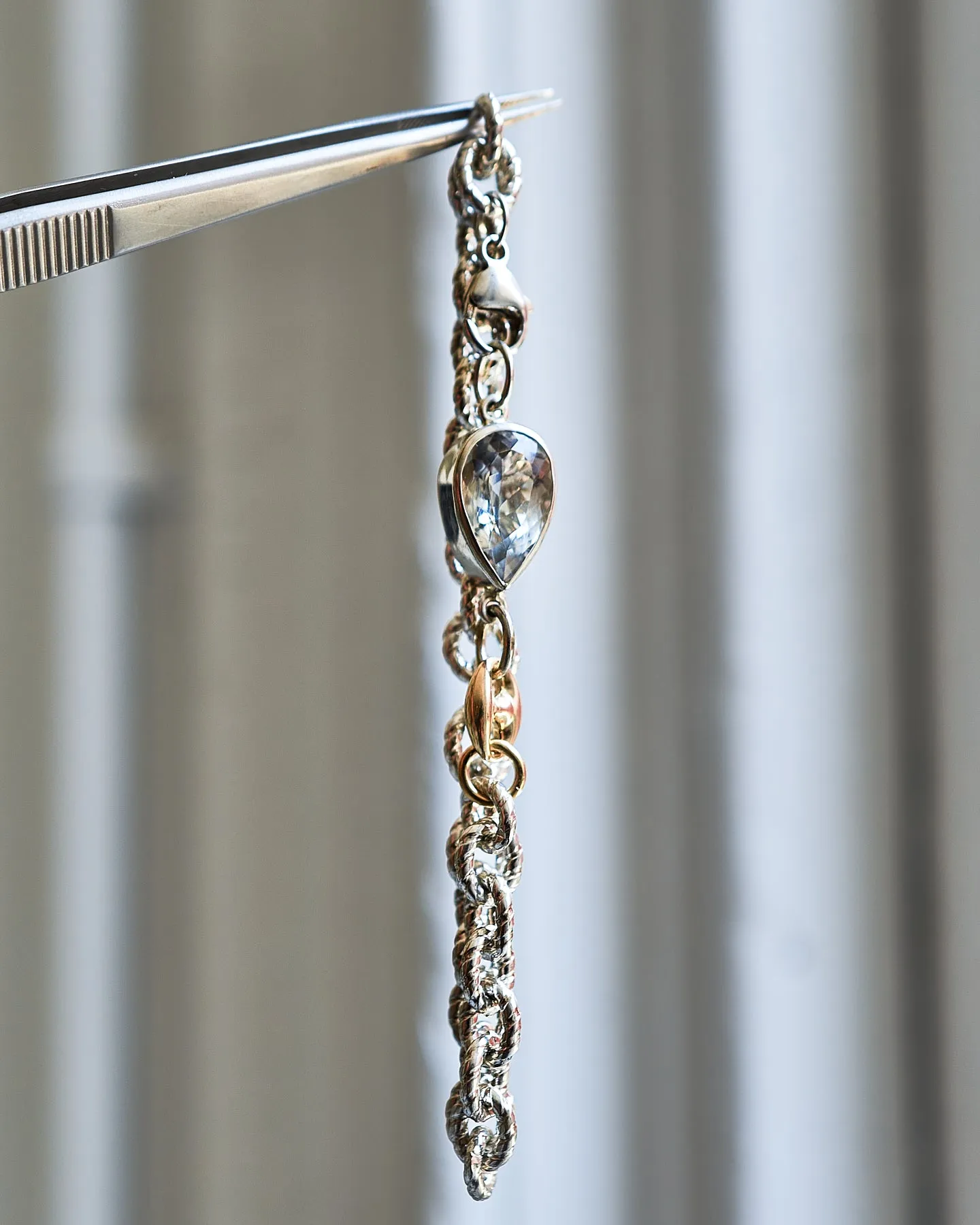 Ghost Amethyst Tear Drop Cut Gem on Rope Link Bracelet