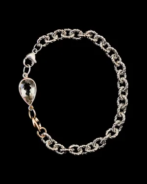 Ghost Amethyst Tear Drop Cut Gem on Rope Link Bracelet