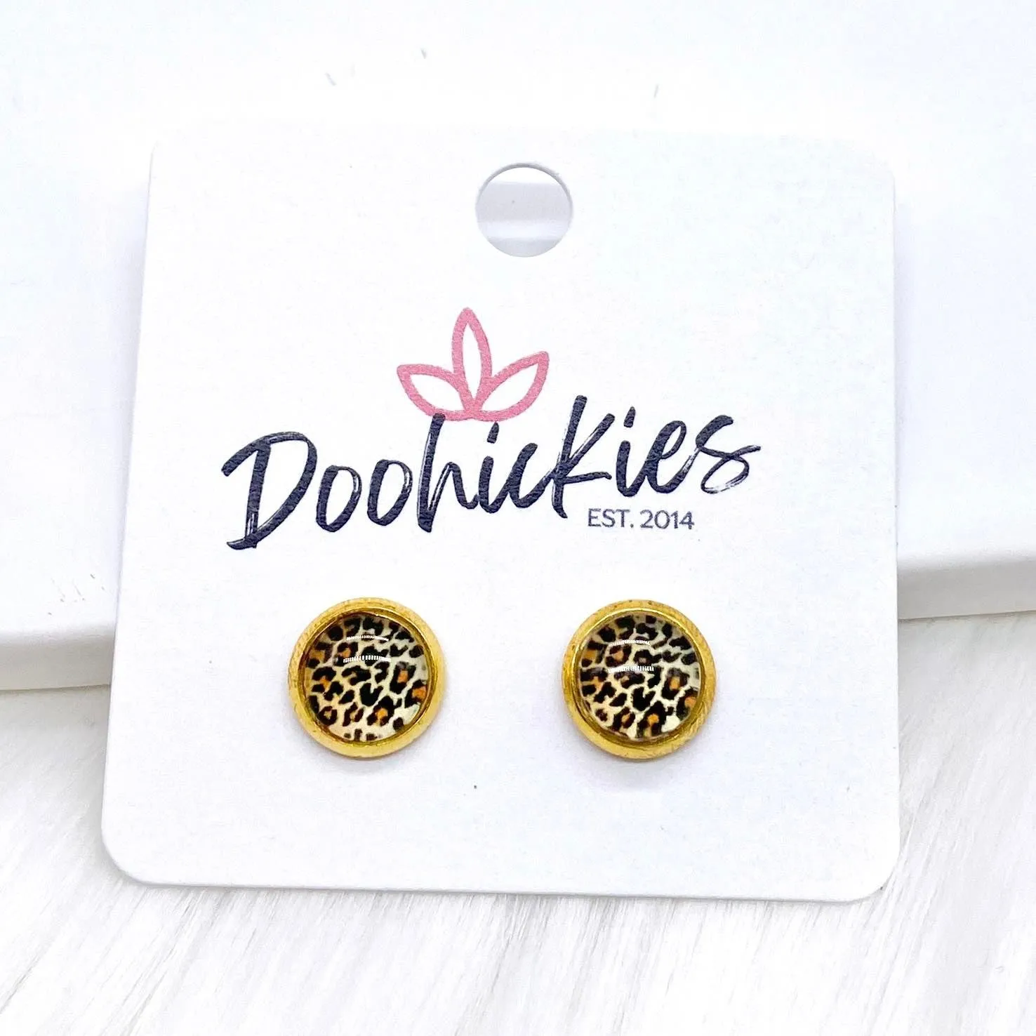 Golden Leopard Singles in Gold Settings -Earrings