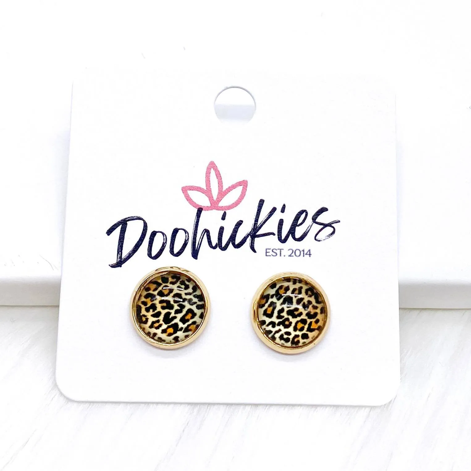 Golden Leopard Singles in Gold Settings -Earrings