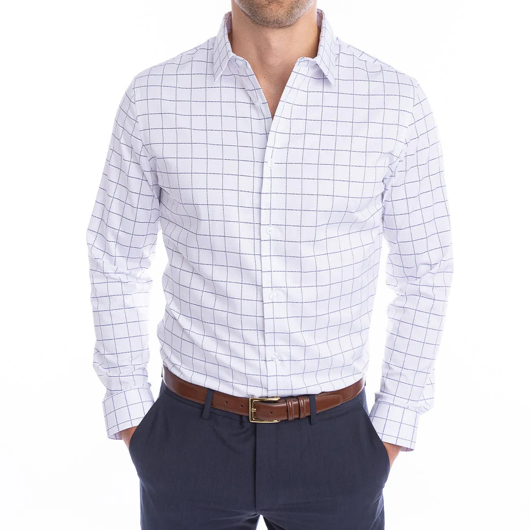 goTIELESS Ultimate Dress Shirt (White/Navy Windowpane)