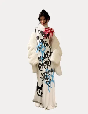 Graffiti Long Sleeve Cover Up Hip Tight Maxi Dress