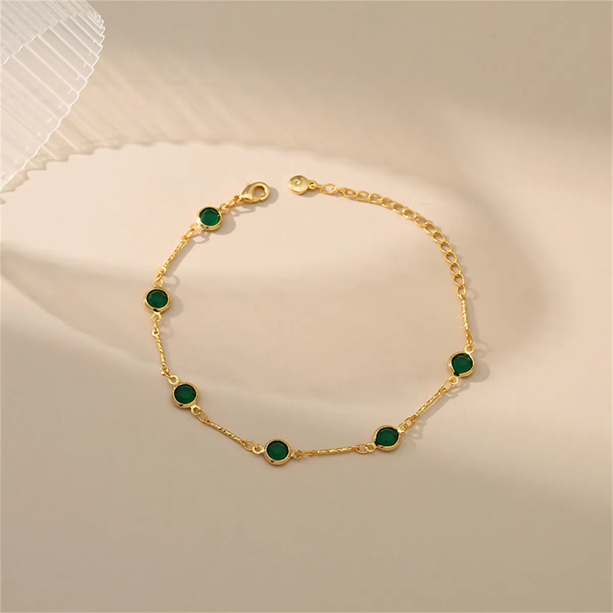 Green Crystal & 18K Gold-Plated Station Bracelet