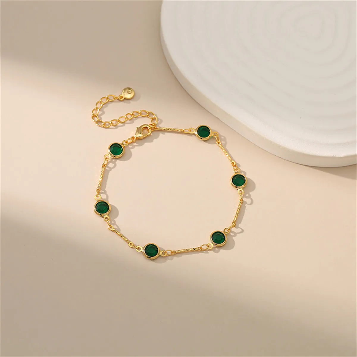 Green Crystal & 18K Gold-Plated Station Bracelet