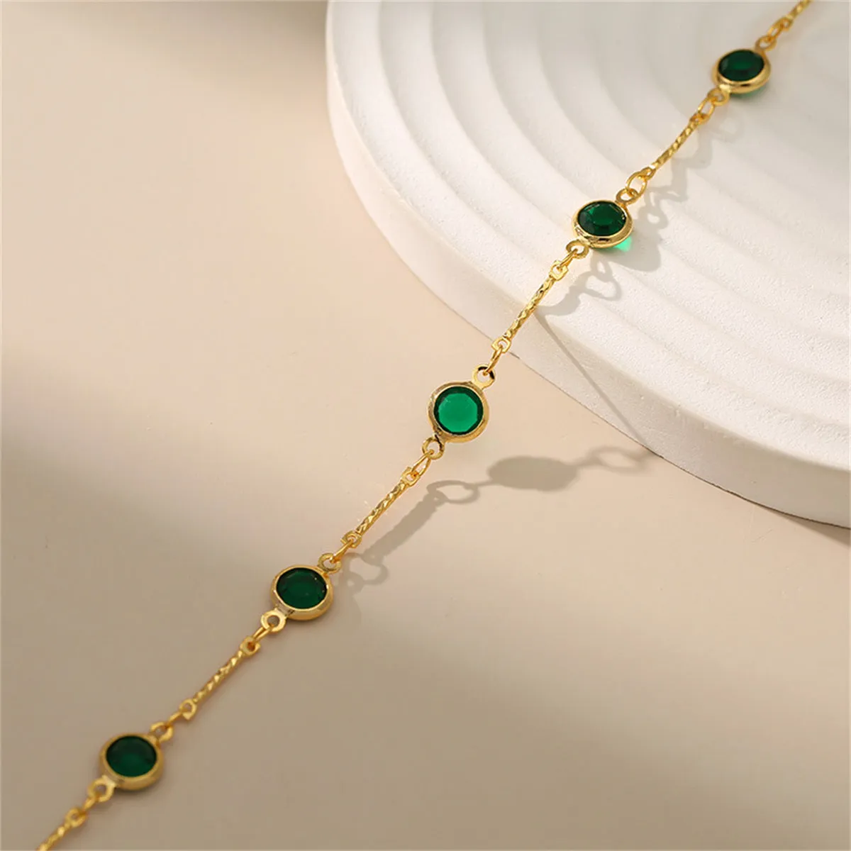 Green Crystal & 18K Gold-Plated Station Bracelet