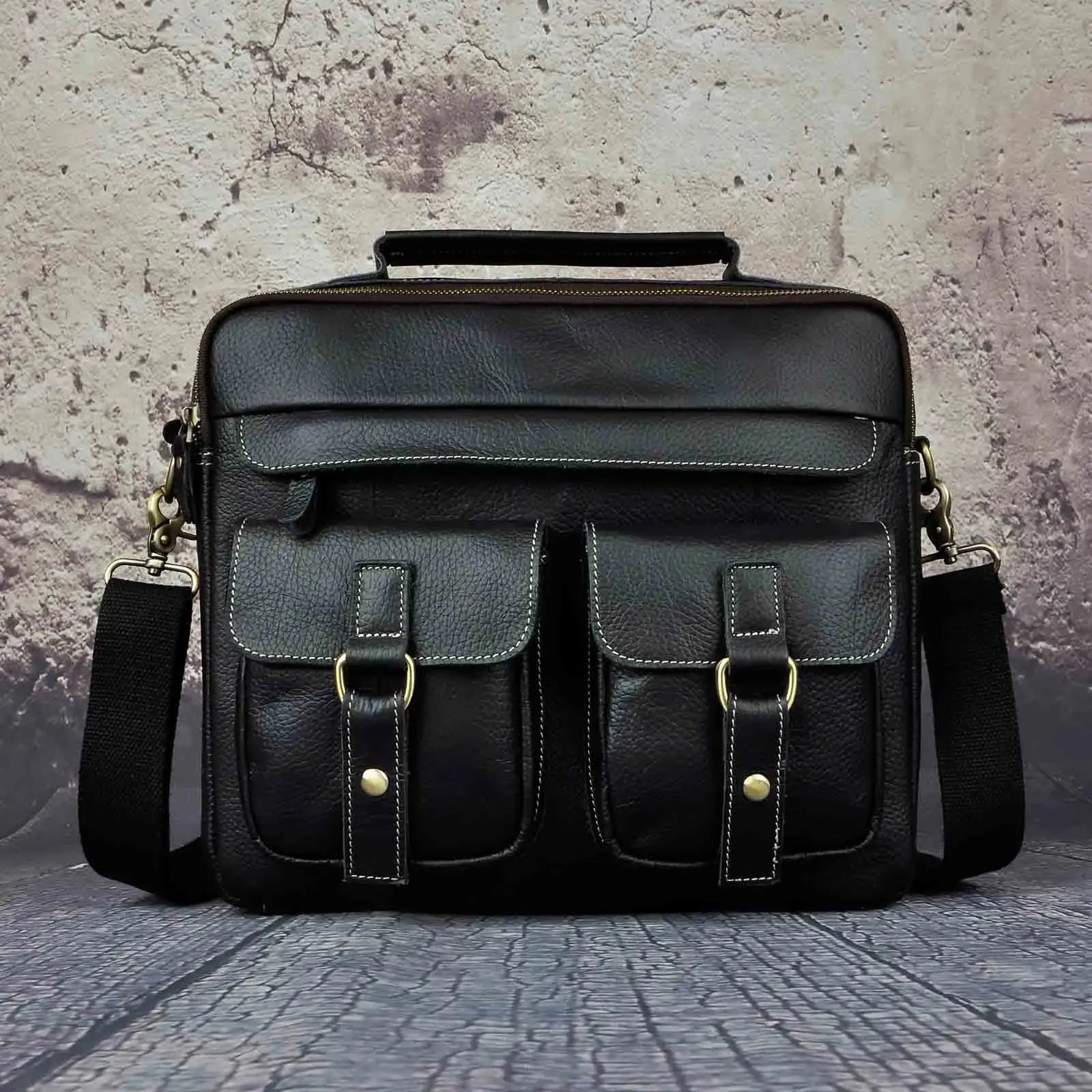 Grosso - Men's Vintage Leather Messenger Briefcase 13-Inch Laptop Bag with Multi-Pocket